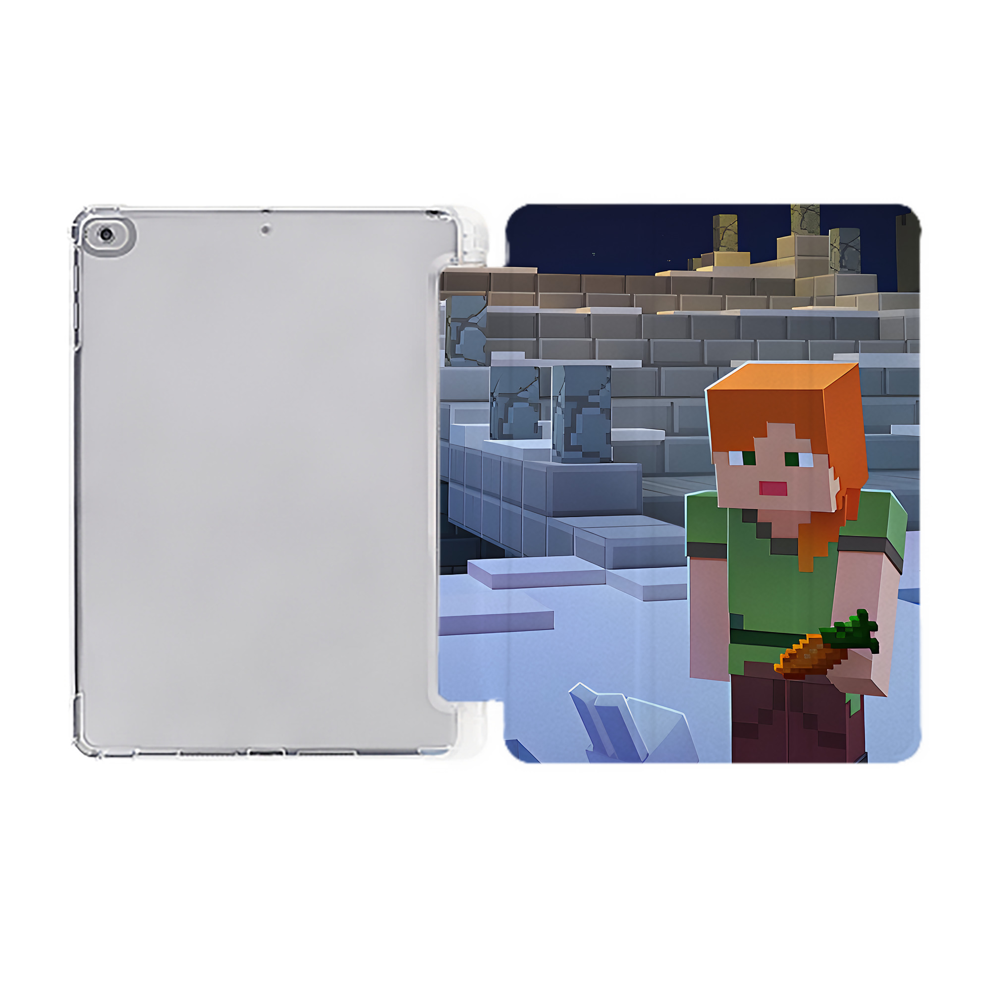 （画像用） マインクラフト ブロックの世界 Minecraft MC Block world IPad ケース ペン収納付き 三つ折りスタンド PUレザー×シリコン 対応機種9.5/10.5/10.9インチ